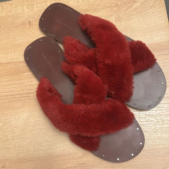 Zara Faux Fur Criss Cross Flat Slides-Size 37/6.5-7 - Picture 10 of 15